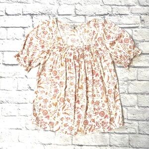 Lucky Brand Pink Floral Print Blouse Top Cottage Bohemian Romantic Size Small